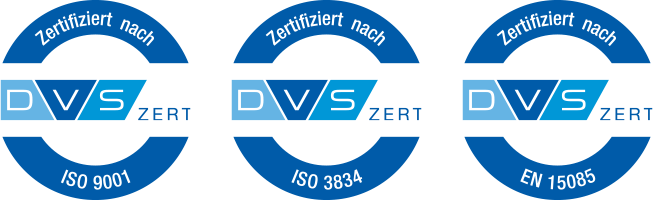 DVS ZERT ISO 9001 + 3834 + 15085